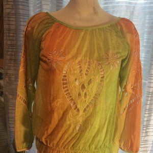 Vtg Orange Green Tie-Dye Cut-Out Women's Top Y2K Boho Fairycore Cottage Boho